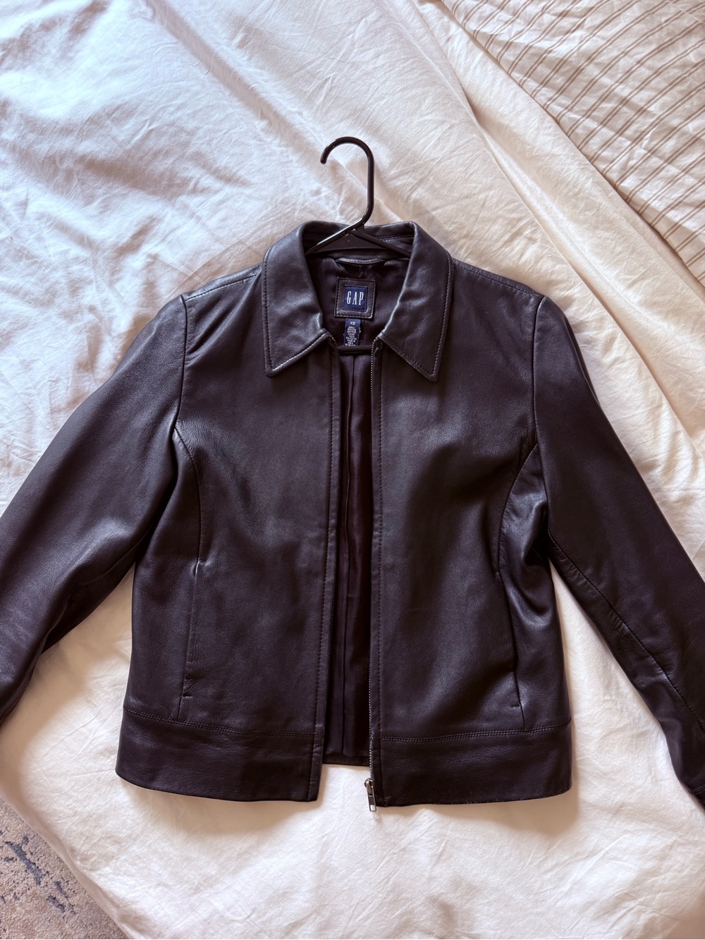 GAP Women's Black Leather Zip-Front Jacket
